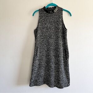 THML Black Tweed Knit Dress with Faux Leather Accents Small Sleeveless